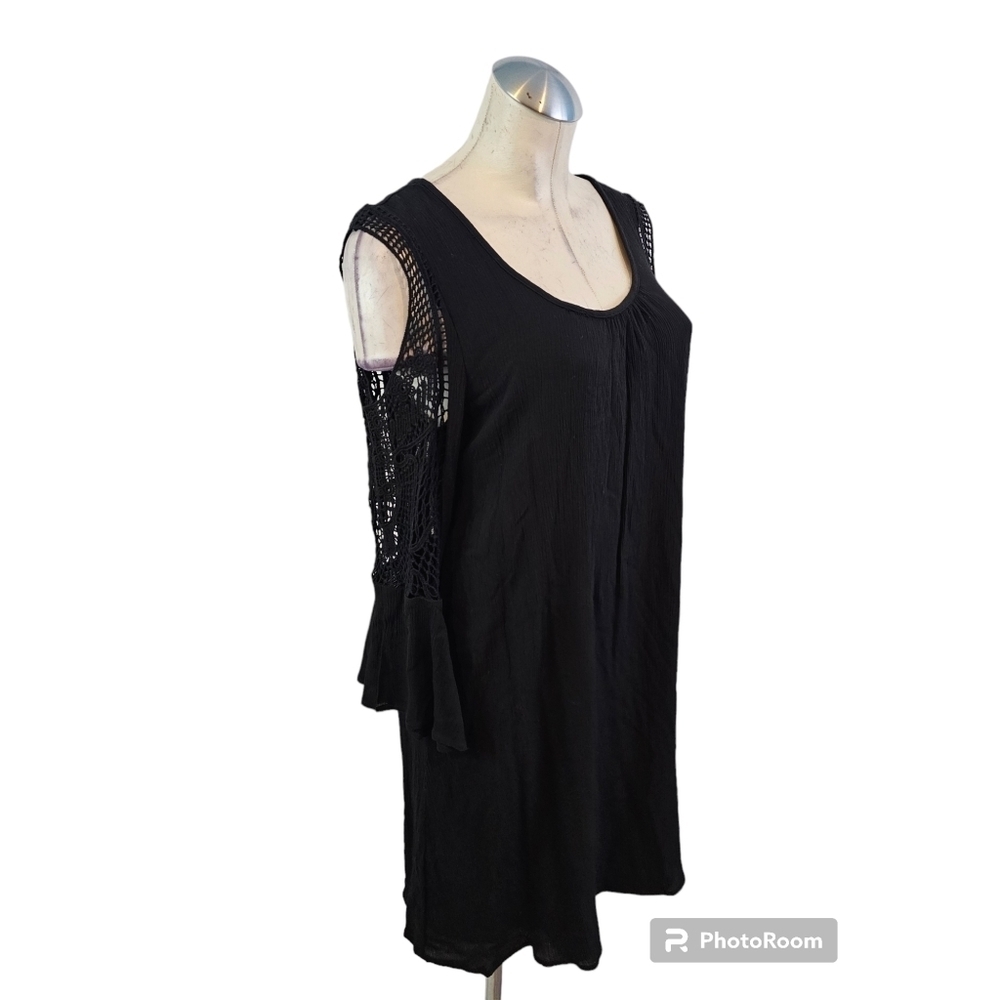 Nina Leonard Size L Black Cold Shoulder Dress - Picture 4 of 7